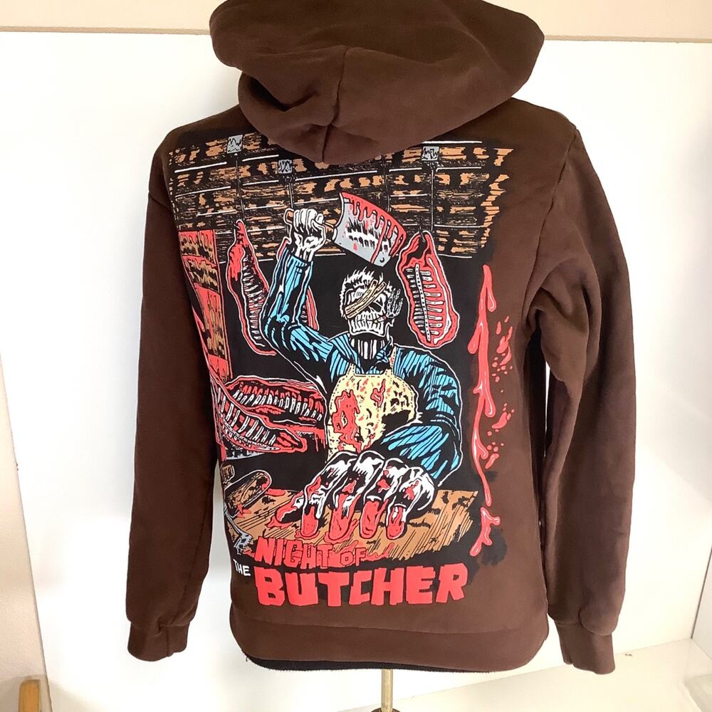 EXC Warren Lotas WL Night Of the Butcher Hoodie Brown Heavyweight Sz S Halloween